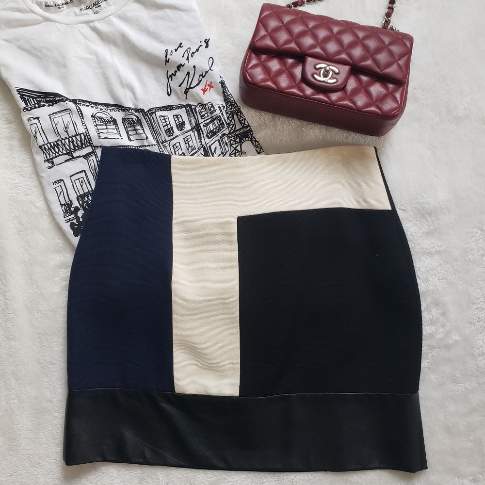 Zara Colorblock Leather Mini Skirt